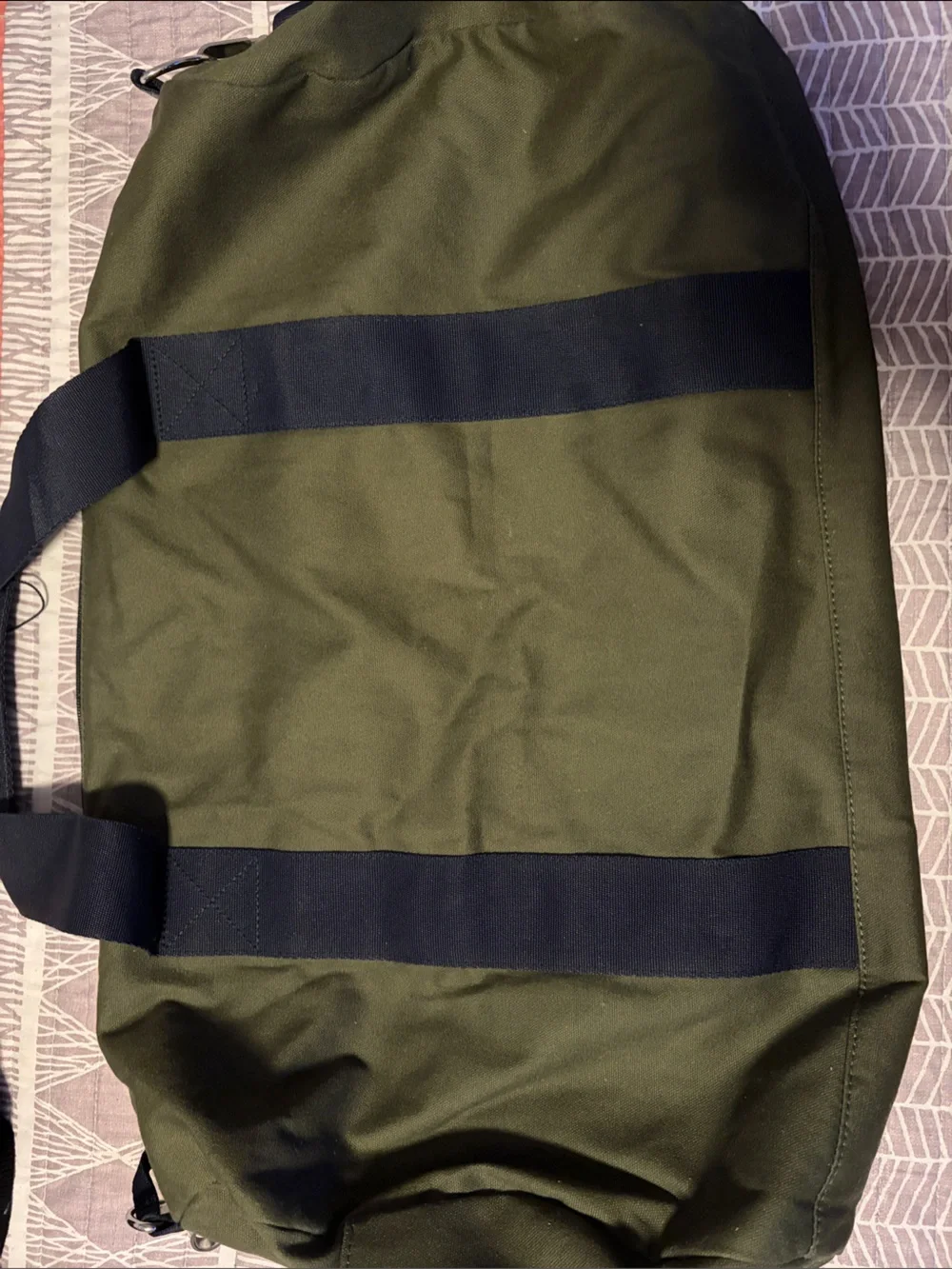 Tommy Hilfiger Olive and Navy Cross-Panel Duffel Bag